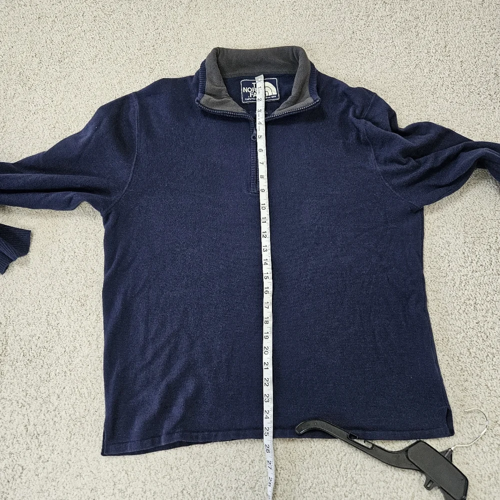 North Face Sweater Mens L Cotton Wool Blue Long Sleeve Pullover 1/4 Zip Layer